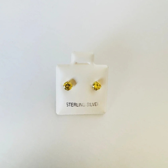 New Yellow Round Cut CZ Sterling Silver Earrings - Picture 1 of 5